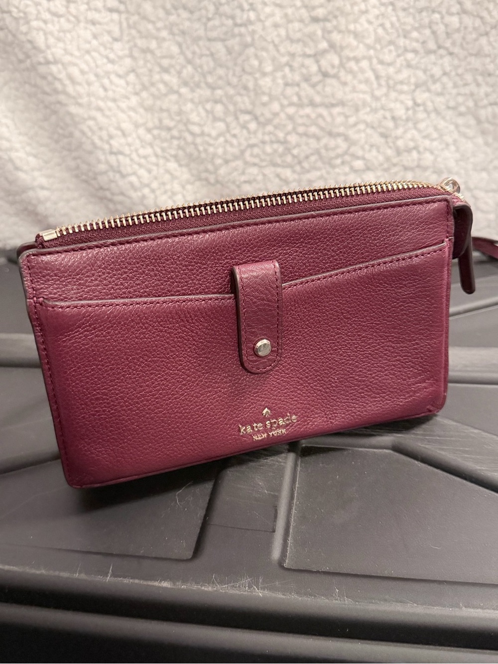 kate spade Plum Leather Zip Wristlet with Front Pocket